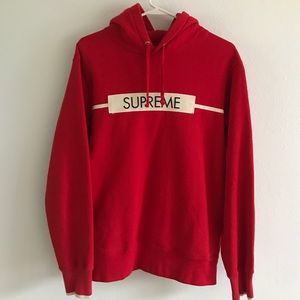 SOLD: Supreme Chest Twill Tape Hoodie - Red